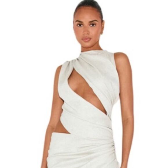 PLT LABEL OFF WHITE DRAPED RUCHED SKIRT MIDAXI DRESS Size 10 NWT - Picture 4 of 13